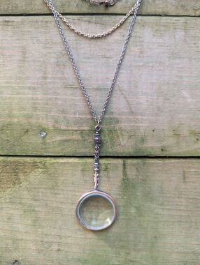 Antique-Style Magnifying Glass Pendant Necklace in Mixed Metal